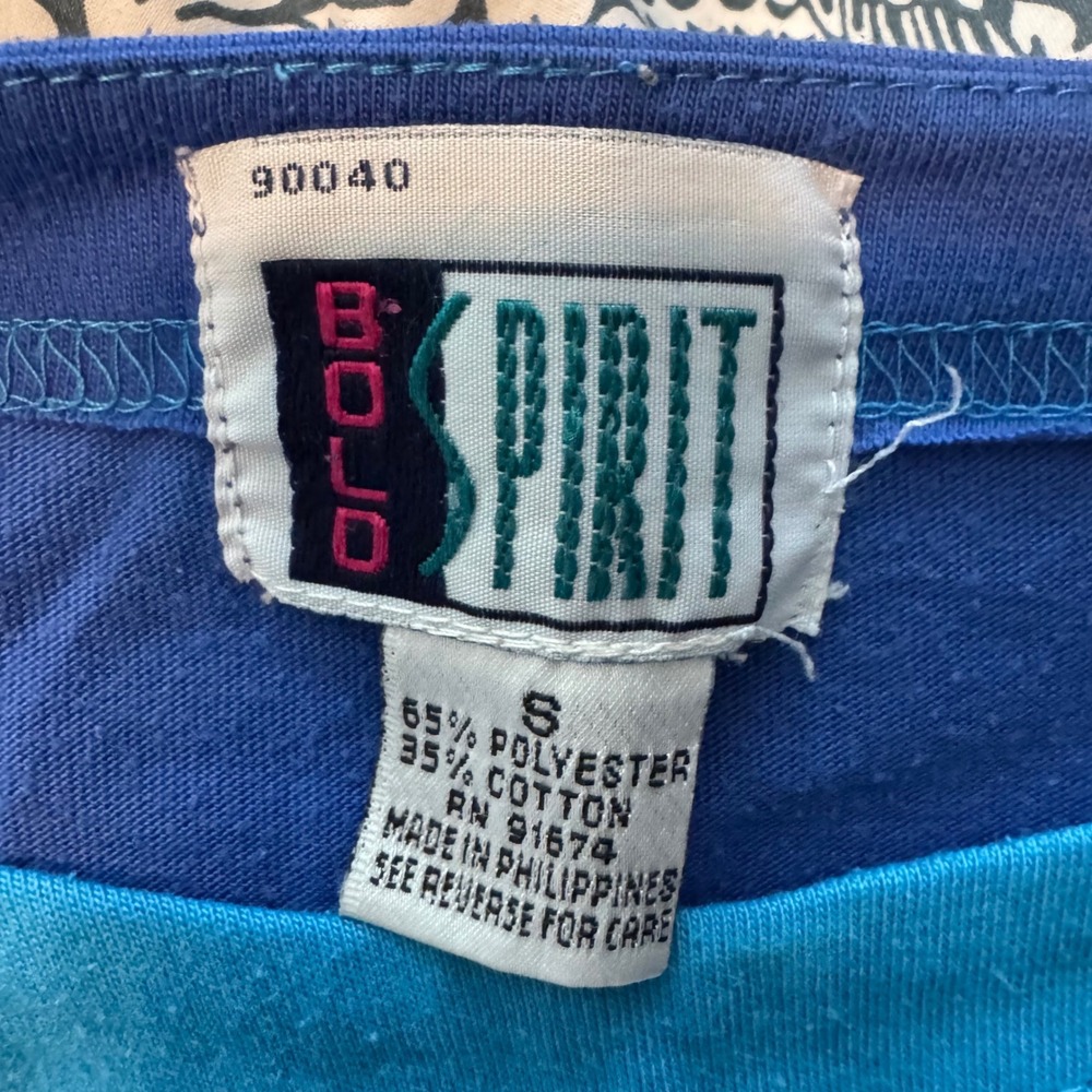 Vintage 80s Kidcore Colorblock Bold Spirit T-Shirt Small Blue Yellow Pink - Picture 4 of 4